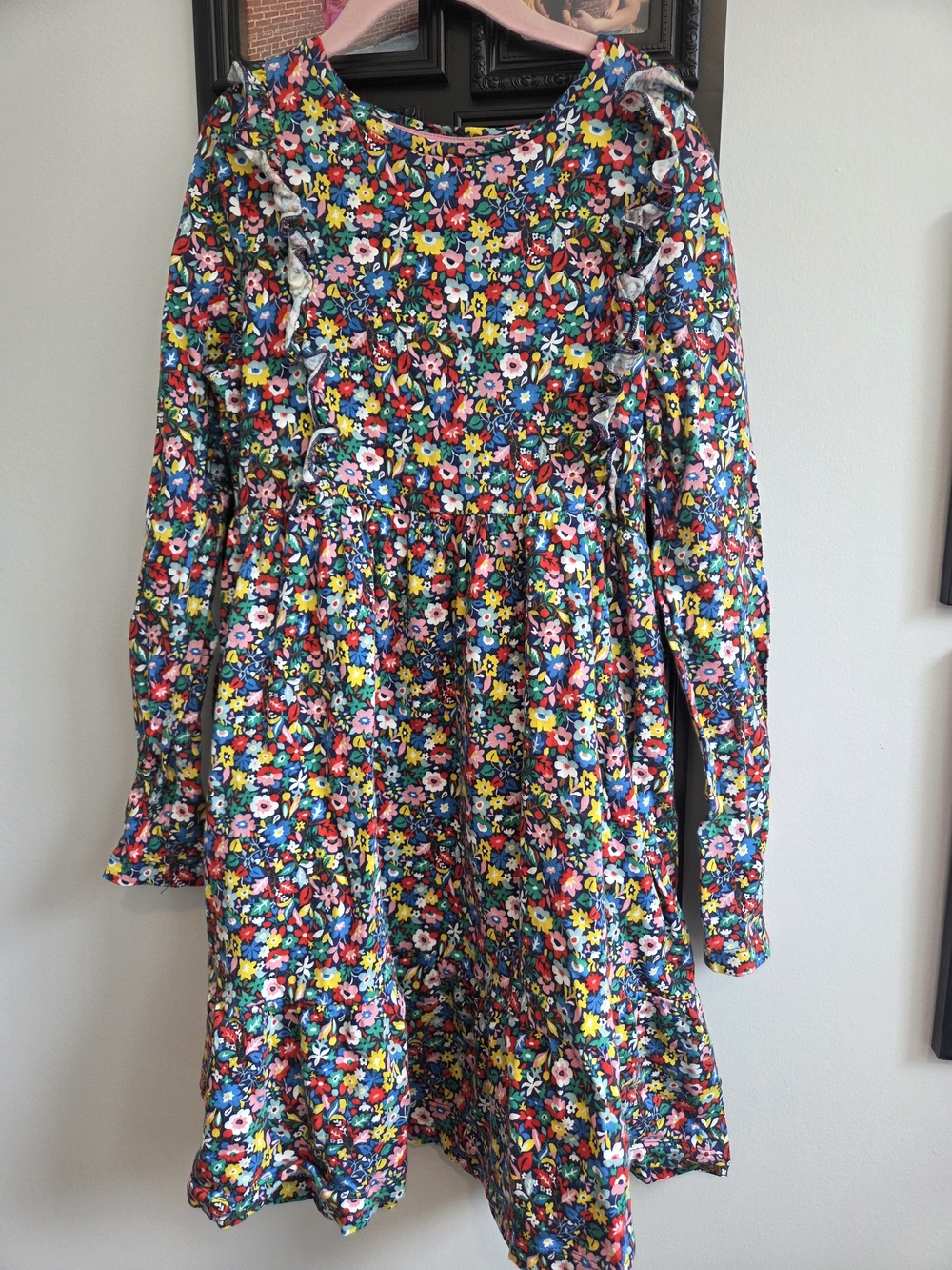 Mini Boden Multicolor Floral Ruffle Long-Sleeve Dress Size 9/10